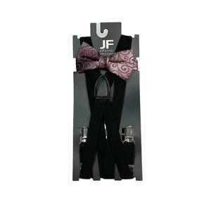 Bow Tie & Suspenders JF J. Ferrar Black Suspenders Rose Swirl Tie Pink Gray